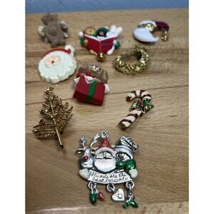 Lot of 9 VTG Christmas Pins Brooches Signed Unsigned Santa Candy Cane HALLMARK